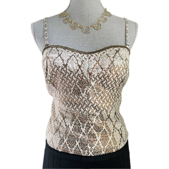 FREE PEOPLE NWT GOLD BROCADE STRAPLESS TOP 6-8 - Picture 1 of 6